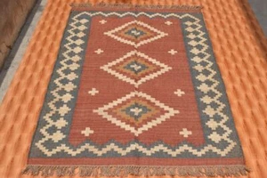 Rug Natural Indian Kilim Wool Jute Rug Boho Home Decorative Traditional Area Rug - Picture 1 of 10