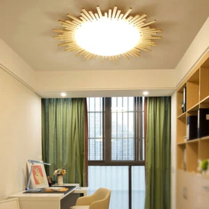 Nordic Style Ceiling Light Wood Flush Mount Light Sun LED Lighting Chandelier - Picture 1 of 6