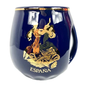 CUGULO ARANDA de DUERO Coffee Mug Cup Blue Gold Flamenco SPAIN About 4 1/8" - Picture 1 of 8