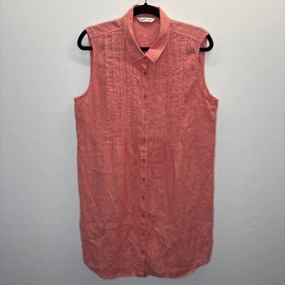 Camisa de vestir Orvis grande de lino con botones rosa pintuck para mujer Foto 1 de 4