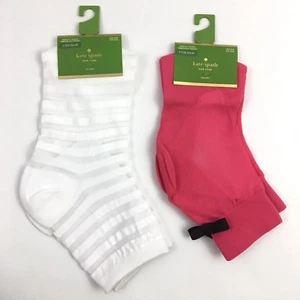 Kate Spade Sheer Top Anklet Socks Bow Cuff White Striped Lot Two Pair Trouser - Picture 1 of 4