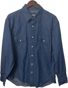 Wrangler Pearl Snap Long Sleeve Shirt Denim Western Rodeo Casual Mens XL - Picture 1 of 5