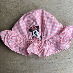 DISNEY STORE Pink Gingham Check Ruffle Infant Sunhat, Bucket Beach hat, 18-24 M - Picture 1 of 5
