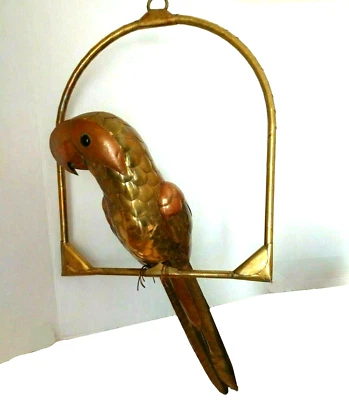 Vintage SERGIO BUSTAMANTE Brass Parrot Large Copper Art Sculpture Hanging Perch - Image 1 of 4