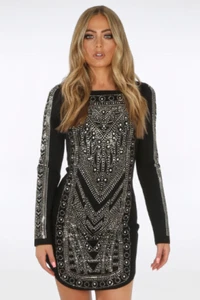 black with gold studded bodycon dress - sparkle/glitter dress - Picture 1 of 2