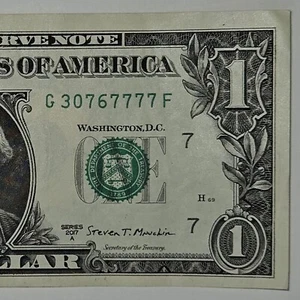 Quad Note+5 of a Kind $1 Dollar Bill 30767777 Fancy Serial No. (B252) SHIPS FREE - Picture 1 of 4