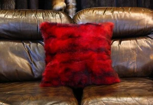 6493 Double-sided Possum Fur Cushion in Red Real Fur Pillow Genuine Pelt Cushion - Picture 1 of 9