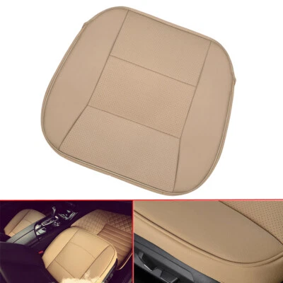 Universal Beige Deluxe PU Leather Seat Cushion Car Front Seat Cover Accessories - Image 1 of 4