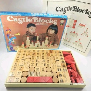 Vintage Castle Blocks Wooden Block 102 Piece Toy Set COMPLETE Original Box - Picture 1 of 17