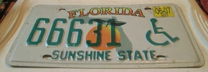 VTG US FLORIDA LICENSE PLATE TAG STICKER DEVILS 666 66631 HANDICAP MORE HERE - Picture 1 of 2