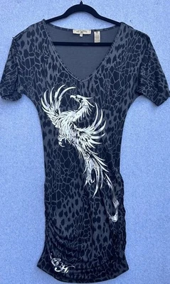 Ed Hardy Dress Womens Small Black Gray Animal Print Phoenix Vintage Y2K - image 1 of 4