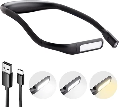 Eye Caring LED Neck Reading Light 3 Color Stepless Dimmable Bendable Arms Rechar - image 1 of 4
