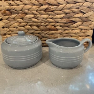 Vintage Buffalo China Blue Lune Pitcher / Creamer & Sugar Bowl Restaurant Ware - Picture 1 of 13
