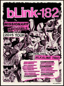 BLINK 182 | TRÍO ALCALINO Misionero Imposible Tour 2025 Edición Limitada Nuevo Póster RARO - Imagen 1 de 2