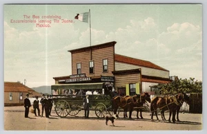 Postkarte um 1910 Bus verlässt Tia Juana Mexiko Straßenszene - Bild 1 von 2