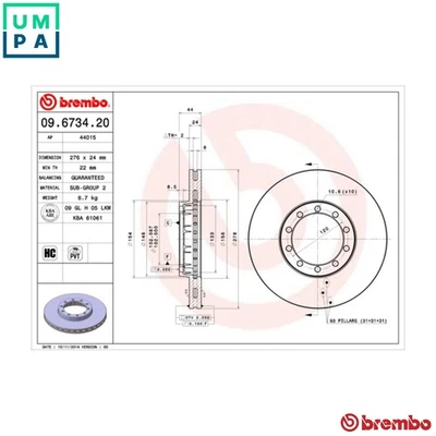 2x BRAKE DISC 09.6734.20 FOR RENAULT TRUCKS MESSENGER/Platform/Chassis/Van 2.8L - Image 1 of 4