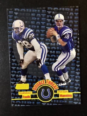 1998 Topps Stadium Club #DT1 Peyton Manning Rookie Double Threat Marshall Faulk - Image 1 of 2