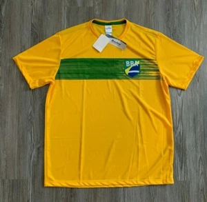 Camiseta deportiva de fútbol brasileño amarilla y verde de manga corta para hombre talla G o L NUEVA - Imagen 1 de 3