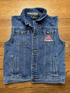 U.S. POLO ASSOCIATION boys 7 blue jean denim vest jacket VTG embroider Logo Flag - Picture 1 of 8