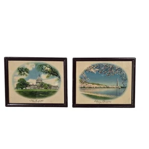 Miniature Pictures Wall Hanging Framed Washington DC Capitol Cherry Blossoms VTG - Picture 1 of 6