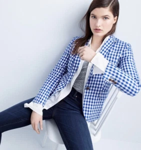 NEW J. Crew Blue Gingham Campbell Linen Blazer Preppy Check Coastal Size 00 $249 - Picture 1 of 9