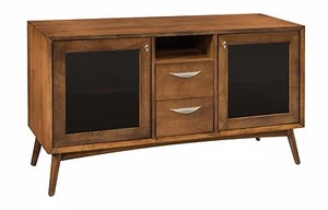 Amish Mid-Century Retro TV Stand Cabinet Solid Wood Glass Doors Drawers 54" - Picture 1 of 1