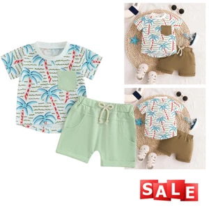 Baby Boys Clothes Set Cute Cartoon Print Top with Elastic Waistband Shorts - Picture 1 of 28