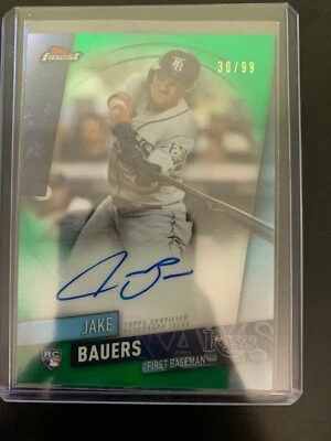 2019 Topps Finest Tampa Bay Rays Jake Bauers Green Rookie Refractor Auto 30/99 - Image 1 of 2