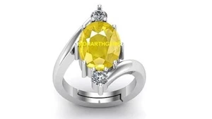 11.25 Ct Natural Pukhraj Yellow Sapphire Silver Ring Certified Adjustable - Picture 1 of 6