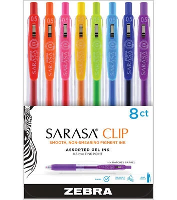 Zebra SARASA Clip Gel Pens, 0.5, 8 Assorted Ink, Fine Point NEW! - Image 1 of 3