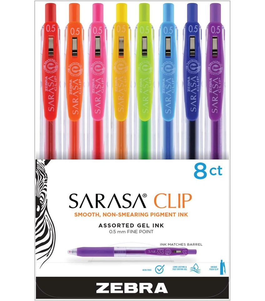 Zebra Sarasa Clip GEL Ink .5mm Brights 8pc