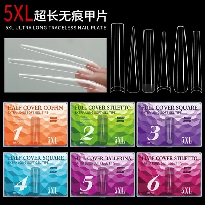 180pcs 5XL Extra Long Coffin/Stiletto/Square/Ballerina Soft Gel Nail Tips Clear - Image 1 of 4