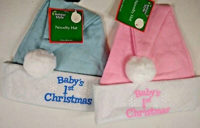 Sombrero de Papá Noel de fieltro navideño 1ª para bebé rosa o azul estilo navideño nuevo Foto 1 de 4
