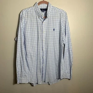 Ralph Lauren Classic Fit Cotton White Blue Button Down Men's Shirt Size Large - Picture 1 of 8
