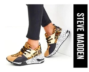 Steve Madden Cliff Zapatillas de Cuña Cuero Estampado Animal Parte Superior Baja Con Cordones Talla 9M - Imagen 1 de 7