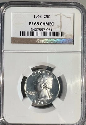 1963 25C Washington Silver Proof Quarter NGC PF 68 CAMEO - Image 1 of 2