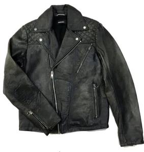 $1380 DIESEL Men's Designer Gray Quilt Detail Sport Biker Leather Racer Jacket L - Picture 1 of 4