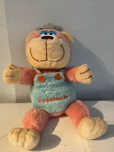 Plush Original Kranimals Pink Teal Overalls Bear Kmart Stuffed Animal 1985 Vtg. - Picture 1 of 10