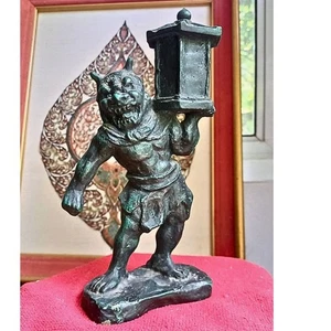 Rare Vintage 天燈鬼立像Tentok Demons Buddhist statue Bronze Antique Figure 21cm Japan - Picture 1 of 23