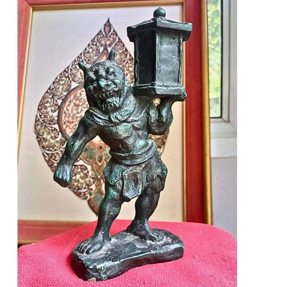 Rare Vintage 天燈鬼立像Tentok Demons Buddhist statue Bronze Antique Figure 21cm Japan - Image 1 of 4