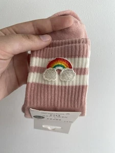 Pink Rainbow Embroidered Socks Size 4-7 Brand New With Tags Perfect Condition - Picture 1 of 4