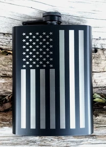 American Flag Black Stainless Hip Flask 8 oz. - Picture 1 of 2