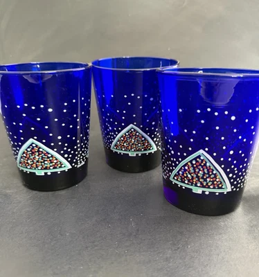 Vtg DANSK Winterfest Christmas Tree/Snow Cobalt Blue Glass Double Old Fashion 3 - Image 1 of 4