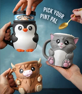 Niedliches Tier Eis Pint Halter Katze Kuh Pinguin Dessert Becher Zubehör - Bild 1 von 13