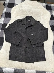 Express Double Breasted Wool Blend Peacoat Men’s L Salt & Pepper Water Resistant - Picture 1 of 9