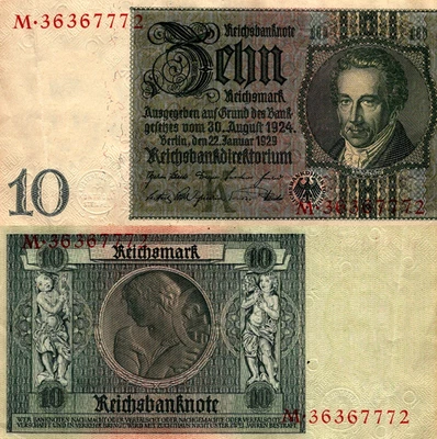 Alemania 10 Reichsmark 1929 Pick# 180 F-VF Foto 1 de 2