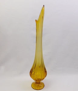 Vintage Mid Century Fenton Amber Yellow Swung Glass Stretch Vase 17" Tall - Picture 1 of 13