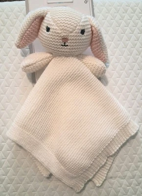 Manta de seguridad moderna para bebé acurrucarse Blankie Bunny Rabbit tejida blanca Lovey  Foto 1 de 4