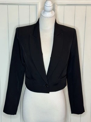 Chaqueta Blazer Mujer’s Express Recortada Negra Y2K Estilo Años 90’s Almohadillas para el Hombro Pequeña Foto 1 de 4