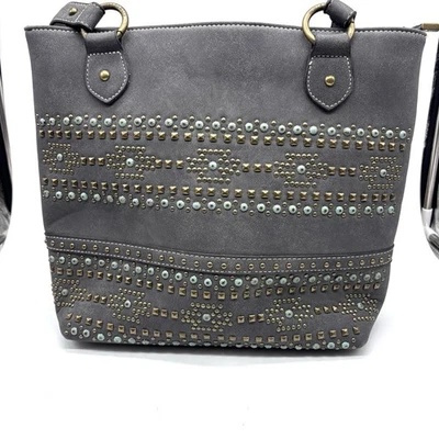 Bolso Bandolera Montana West Cartera Gris Imitación Cuero Tachonado Oculto Western Foto 1 de 4